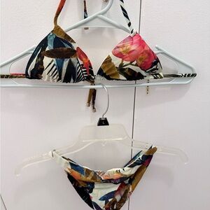 Vitamin A Tropical Floral Triangle Bikini - Pink, Brown, Navy